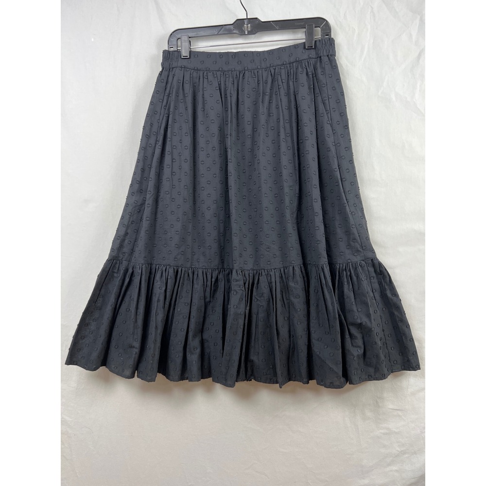 J.Crew Skirt Women 8 Black Eyelet Tiered Ruffle Midi Cotton Elastic Waist